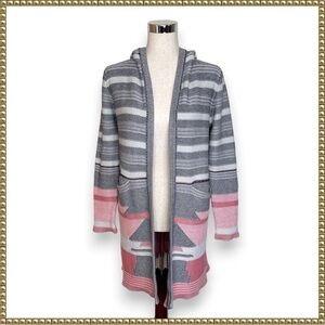 Tulle Striped Hooded Knit Cardigan Small